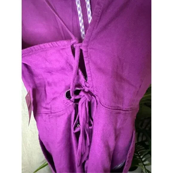 Anthropologie Maeve Tie Back Barbiecore Purple Linen Romper Size 8 NWT - Picture 7 of 11